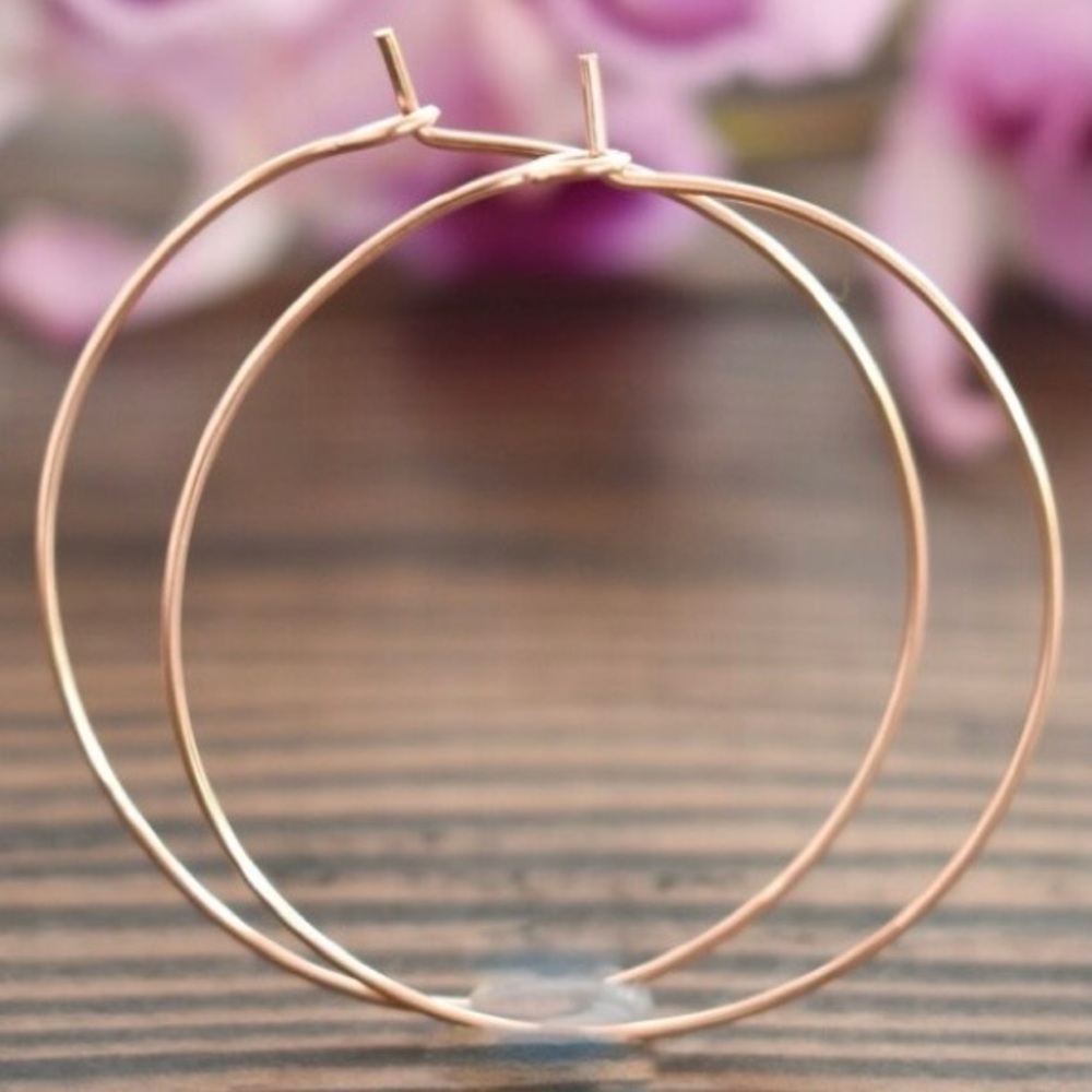 * Rose Gold Wire Hoop Lightweight Earrings 2” NEW